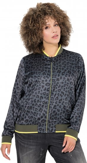 Ulla Popken Reversible Leopard Print College Collar Jacket Olive Grey - Jaquetas - 