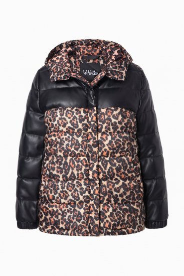 Ulla Popken HYPRAR Leopard And Leather Look Quilted Jacket Black - Jaquetas - 