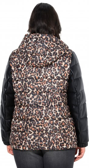Ulla Popken HYPRAR Leopard And Leather Look Quilted Jacket Black - Jaquetas - 