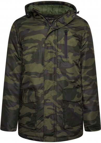 Kam Jeans KV143 Camo Print Hooded Coat Khaki - Casacos - Casacos Homem Tamanhos Grandes
