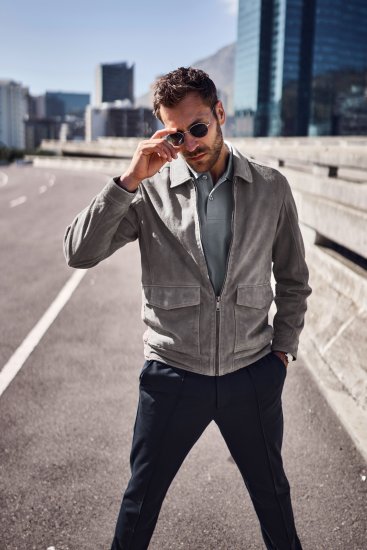 JP1880 Leather Jacket Lamskin Suede Grey - Casacos - Casacos Homem Tamanhos Grandes