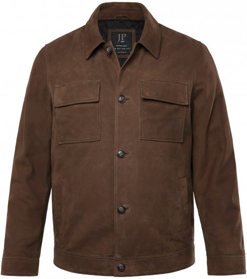 JP1880 Leather Jacket Nubuck Shirt Collar Brown - Casacos - Casacos Homem Tamanhos Grandes