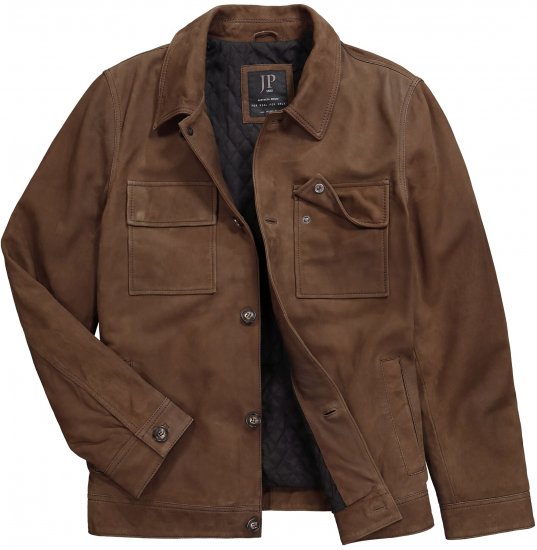 JP1880 Leather Jacket Nubuck Shirt Collar Brown - Casacos - Casacos Homem Tamanhos Grandes