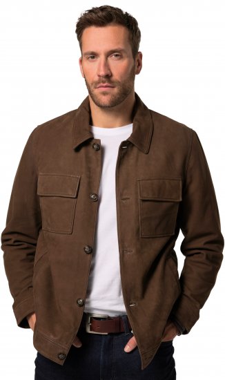 JP1880 Leather Jacket Nubuck Shirt Collar Brown - Casacos - Casacos Homem Tamanhos Grandes