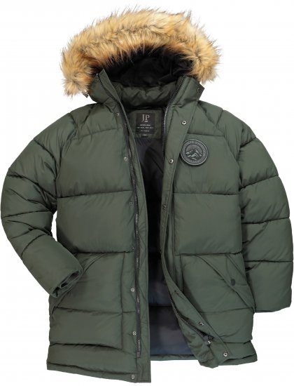 JP1880 Quilted Parka Lightweight and Warm with Faux Fur Hood Dark Green - Casacos - Casacos Homem Tamanhos Grandes