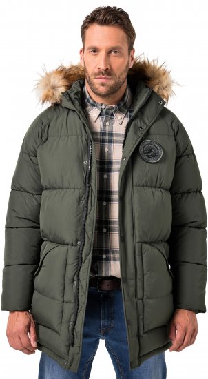 JP1880 Quilted Parka Lightweight and Warm with Faux Fur Hood Dark Green - Casacos - Casacos Homem Tamanhos Grandes