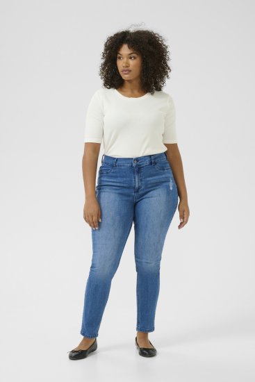 Kaffe Curve Laurina Jeans Washed/Destroyed Blue Denim - Jeans & Calças Femininas em Tamanhos Grandes – Plus Size - 