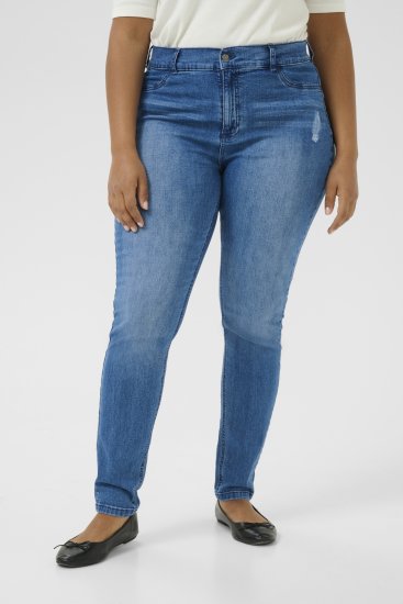Kaffe Curve Laurina Jeans Washed/Destroyed Blue Denim - Jeans & Calças Femininas em Tamanhos Grandes – Plus Size - 