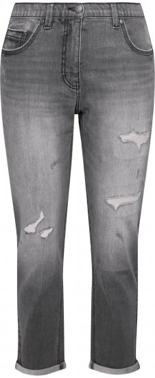 Ulla Popken Distressed Stretch Fit Boyfriend Jeans Dark Denim Blue - Jeans & Calças Femininas em Tamanhos Grandes – Plus Size - 