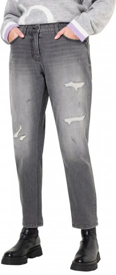 Ulla Popken Distressed Stretch Fit Boyfriend Jeans Dark Denim Blue - Jeans & Calças Femininas em Tamanhos Grandes – Plus Size - 