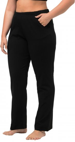 Ulla Popken Bootcut Elastic Waist Cotton French Terry Sport Pants Black - Jeans & Calças Femininas em Tamanhos Grandes – Plus Size - 