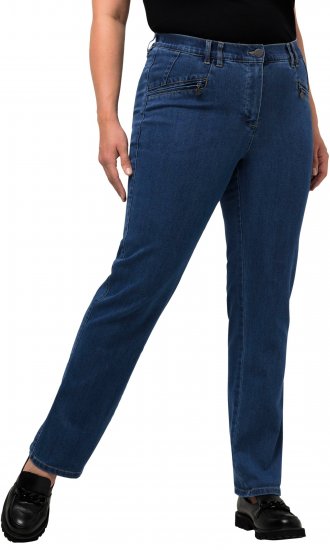 Ulla Popken Mony Elastic Waist Zip Pocket Jeans Blue Denim - Jeans & Calças Femininas em Tamanhos Grandes – Plus Size - 