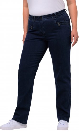 Ulla Popken Mony Elastic Waist Zip Pocket Jeans Dark Blue Denim - Jeans & Calças Femininas em Tamanhos Grandes – Plus Size - 