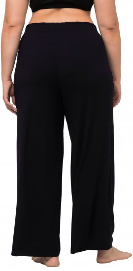 Ulla Popken Wide Leg Smocked Waist Knit Pants Black - Jeans & Calças Femininas em Tamanhos Grandes – Plus Size - 