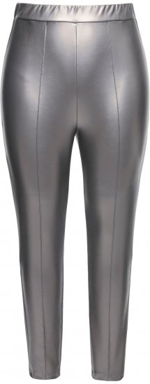 Ulla Popken Metallic Faux Leather Leggings Silver - Jeans & Calças Femininas em Tamanhos Grandes – Plus Size - 