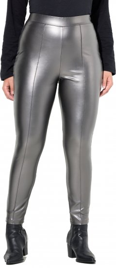 Ulla Popken Metallic Faux Leather Leggings Silver - Jeans & Calças Femininas em Tamanhos Grandes – Plus Size - 