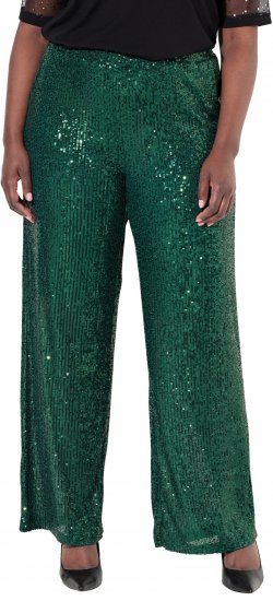 Ulla Popken Wide Leg Sequined Pants Dark Green - Jeans & Calças Femininas em Tamanhos Grandes – Plus Size - 