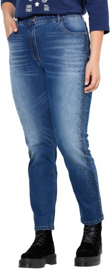 Ulla Popken Rhinestone Detail Stretch Fit Jeans Denim Blue - Jeans & Calças Femininas em Tamanhos Grandes – Plus Size - 