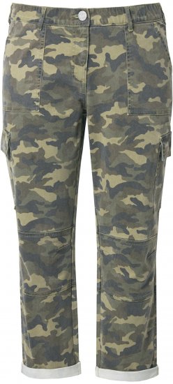 Ulla Popken Camo Boyfriend Pants Olive Grey - Jeans & Calças Femininas em Tamanhos Grandes – Plus Size - 