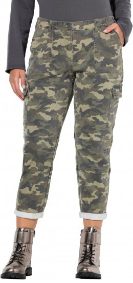 Ulla Popken Camo Boyfriend Pants Olive Grey - Jeans & Calças Femininas em Tamanhos Grandes – Plus Size - 