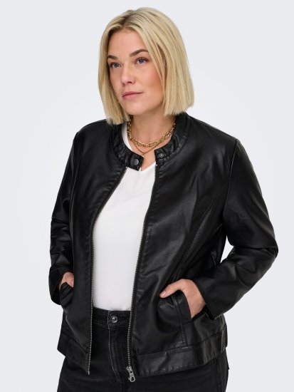 Only Carmakoma Robber Leather Jacket Black - Casacos de couro - 