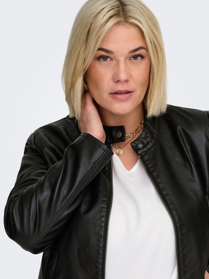 Only Carmakoma Robber Leather Jacket Black - Casacos de couro - 