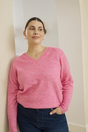Kaffe Curve Emilia Pullover Pink Power Melange - Camisolas de malha - 