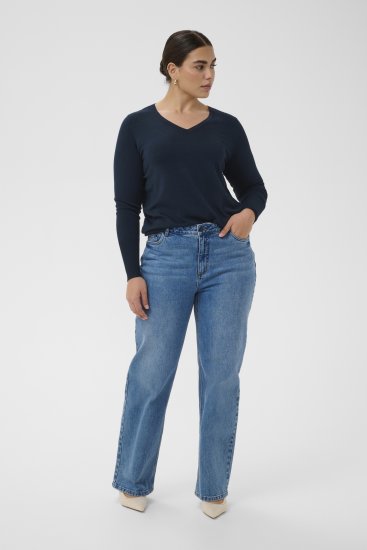 Kaffe Curve Lizzy Long Sleeve Pullover Midnight Marine - Camisolas de malha - 