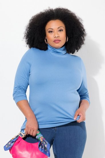 Ulla Popken Basic Long Sleeve Slim Fit Turtleneck Light Cornflower - Sweatshirts & hoodies - Sweatshirts, Hoodies e Malhas Aconchegantes