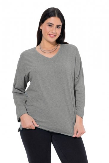 Ulla Popken Back To Basics V-Neck Relaxed Fit Cotton Tee Light Grey Melange - T-shirts - T-shirts femininas