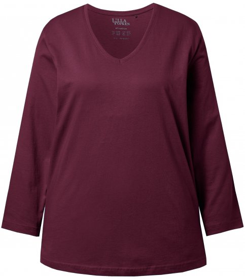 Ulla Popken Back To Basics V-Neck Relaxed Fit Cotton Tee Dark Berry - T-shirts - 