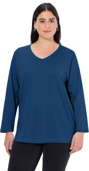 Ulla Popken Back To Basics V-Neck Relaxed Fit Cotton Tee Dark Blue - T-shirts - 