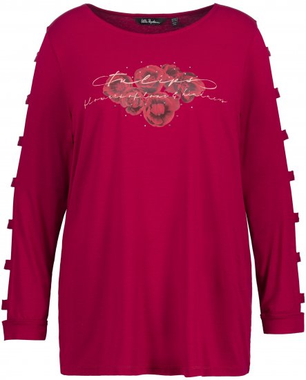 Ulla Popken Rhinestone Accent Statement Cutout Sleeve Stretch Knit Top Wine Red - T-shirts estampadas para mulher - 