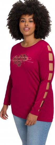 Ulla Popken Rhinestone Accent Statement Cutout Sleeve Stretch Knit Top Wine Red - T-shirts estampadas para mulher - 