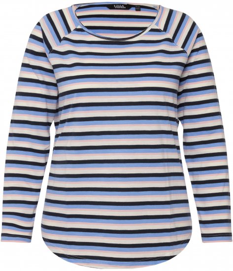 Ulla Popken Striped A-Line Long Sleeve Tee Navy Blue - T-shirts estampadas para mulher - 