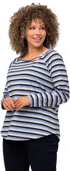 Ulla Popken Striped A-Line Long Sleeve Tee Navy Blue - T-shirts estampadas para mulher - 