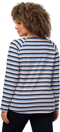 Ulla Popken Striped A-Line Long Sleeve Tee Navy Blue - T-shirts estampadas para mulher - 