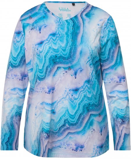 Ulla Popken Marble Ski Top with Gaiter Bright Turquoise - T-shirts estampadas para mulher - 