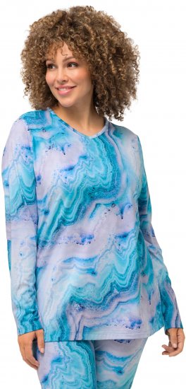 Ulla Popken Marble Ski Top with Gaiter Bright Turquoise - T-shirts estampadas para mulher - 
