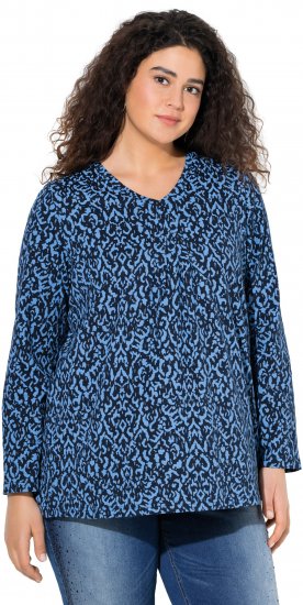 Ulla Popken Geometric Print 3/4 Sleeve Pleated Tee Navy Blue - T-shirts estampadas para mulher - 