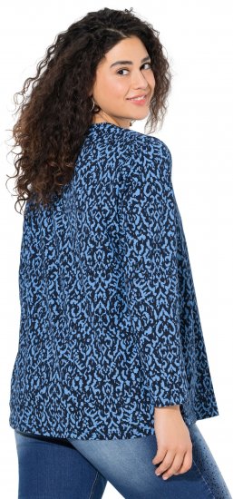 Ulla Popken Geometric Print 3/4 Sleeve Pleated Tee Navy Blue - T-shirts estampadas para mulher - 