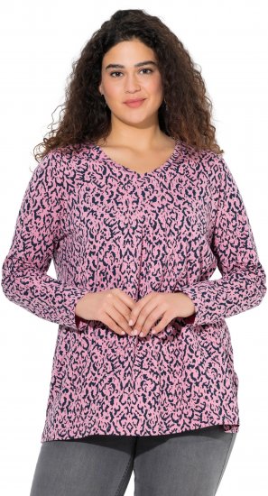 Ulla Popken Geometric Print 3/4 Sleeve Pleated Tee Raspberry - T-shirts estampadas para mulher - 