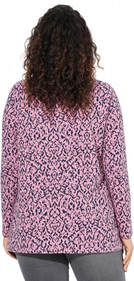 Ulla Popken Geometric Print 3/4 Sleeve Pleated Tee Raspberry - T-shirts estampadas para mulher - 