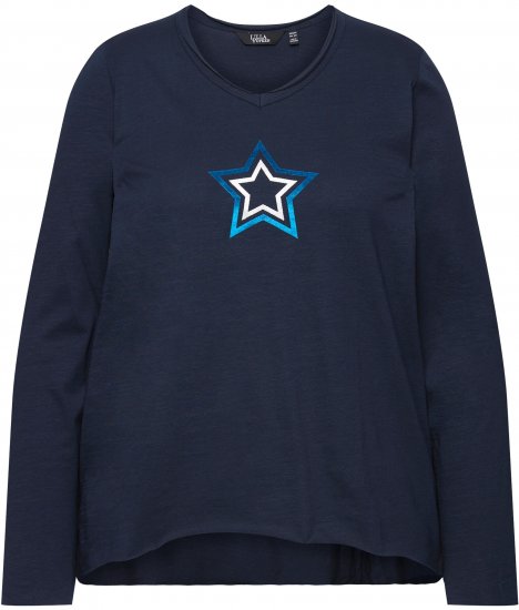 Ulla Popken Star Long Sleeve Graphic Tee Navy Blue - T-shirts estampadas para mulher - 