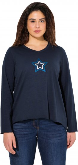 Ulla Popken Star Long Sleeve Graphic Tee Navy Blue - T-shirts estampadas para mulher - 
