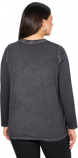 Ulla Popken Cold Dyed Sequined Heart Long Sleeve Tee Asphalt - T-shirts estampadas para mulher - 