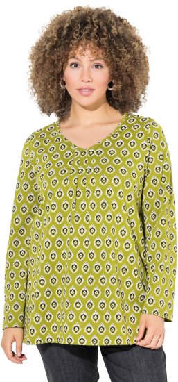 Ulla Popken Allover Graphic Long Sleeve Tee Avocado Green - T-shirts estampadas para mulher - 
