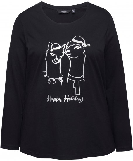 Ulla Popken Metallic Graphic Holiday Tee Black - T-shirts estampadas para mulher - 