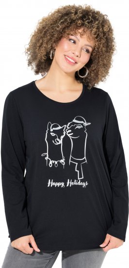Ulla Popken Metallic Graphic Holiday Tee Black - T-shirts estampadas para mulher - 