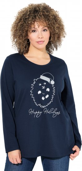 Ulla Popken Metallic Graphic Holiday Tee Navy - T-shirts estampadas para mulher - 